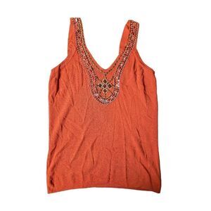 J.A.C. Beaded Orange Sleeveless Shirt Women's Medium